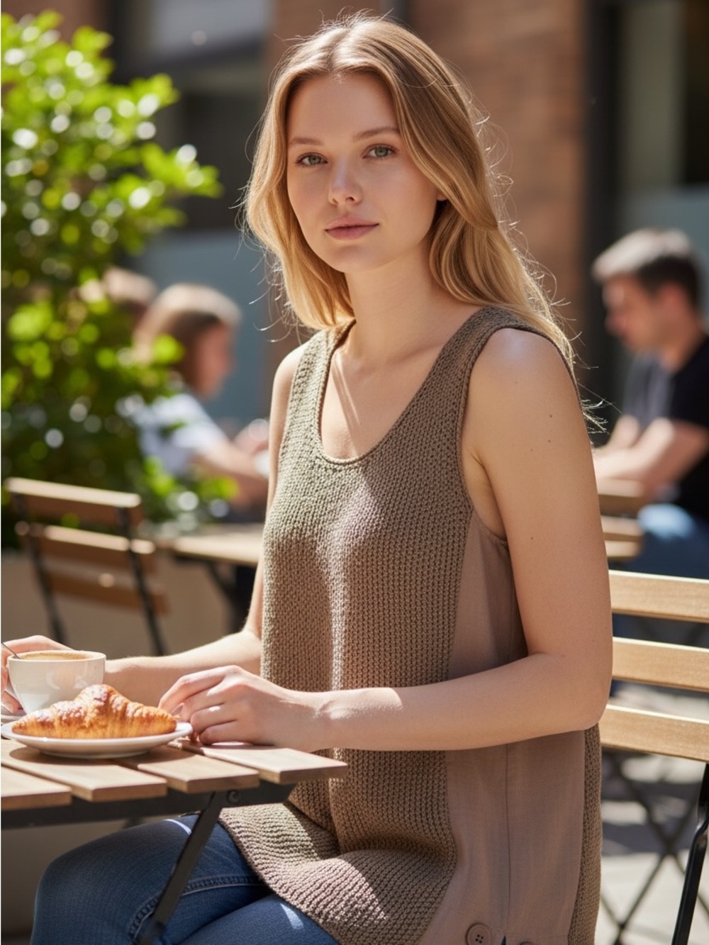 100% linen. Miilla Clothing Dusty Mauve/Taupe Sleeveless Knit Tunic